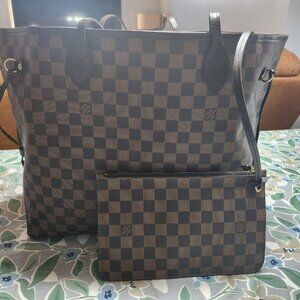 Authentic Louis Vuitton Neverfull GM Damier Ebene Handbag Tote with Pouch